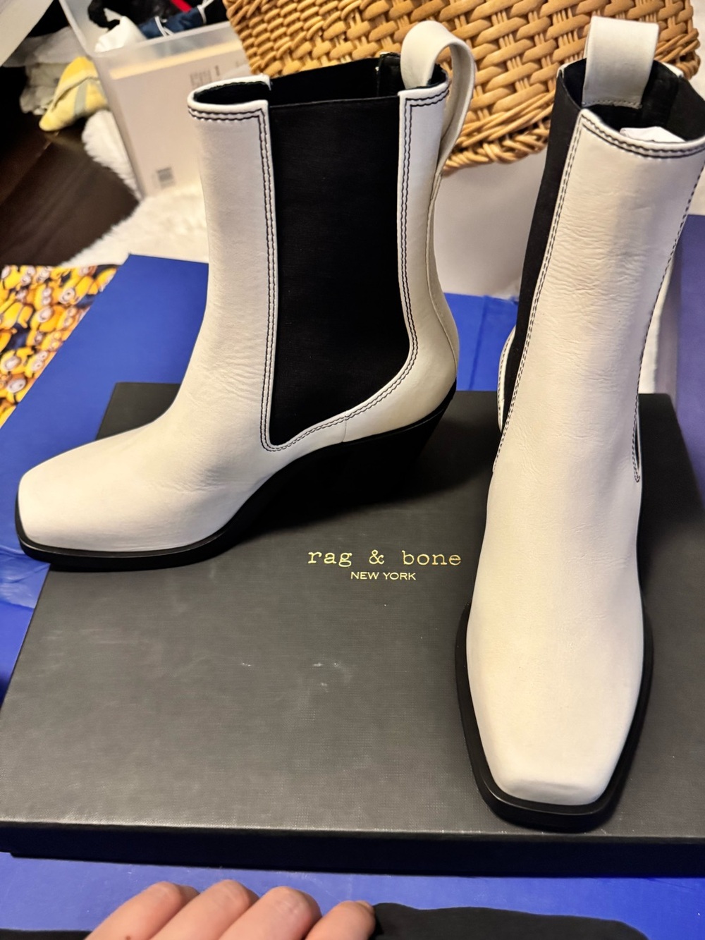 rag & bone White and Black Chelsea Ankle Boots - Square Toe